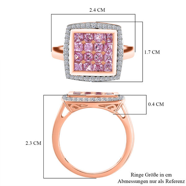 AA Lab Grown Rosa Saphir, Wei&szlig;er Zirkon Ring 925 Silber 750 Ros&eacute;gold Vermeil (Gr&ouml;&szlig;e 21.00) ca. 2.52 ct image number 7