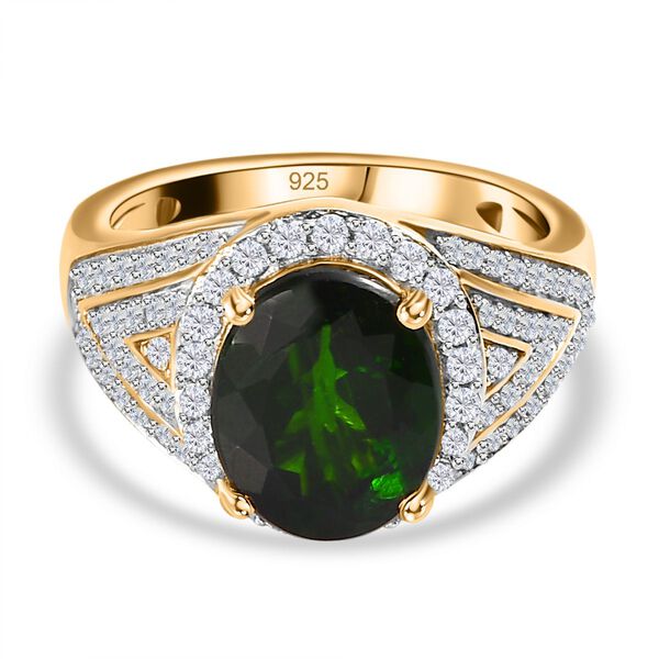 AA Nat&uuml;rlicher Chromdiopsid, Wei&szlig;er Zirkon Ring, 925 Silber Gelbgold Vermeil (Gr&ouml;&szlig;e 17.00), ca. 4.77 ct