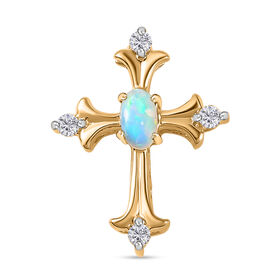 AA Natürlicher, äthiopischer Welo Opal und Moissanit-Kreuz-Anhänger - 0,24 ct.