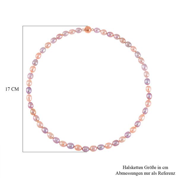 Mehrfarbige Süßwasser Perle Halskette, (7-9mm), ca. 50 cm 925 Silber rosévergoldet image number 5