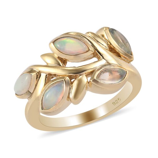 Nat&uuml;rlicher &Auml;thiopischer Opal Ring 925 Silber 585 Vergoldet image number 4