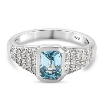 Kambodschanischer blauer und Wei&szlig;er Zirkon Ring 925 Silber platiniert