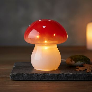 LIVMORE - Glas Nachtlicht in Pilzform mit LED Lichterkette, 13.5 x 13.5 x 15.5 cm, Rot