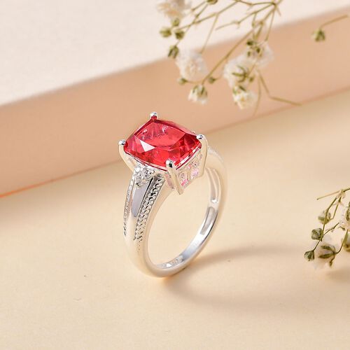 Lachs-Quarz Triplette, Weißer Zirkon Ring 925 Silber (Größe 17.00) ca. 3,29 ct image number 1