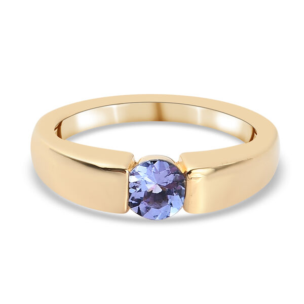 Tansanit Solit&auml;r Spannring, 925 Silber Gelbgold Vermeil  ca. 0,50 ct