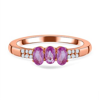 AA Rosa Saphir, Wei&szlig;er Zirkon Ring, 925 Silber ros&eacute;vergoldet, (Gr&ouml;&szlig;e 20.00) ca. 1.15 ct