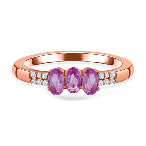 AA Rosa Saphir, Wei&szlig;er Zirkon Ring, 925 Silber ros&eacute;vergoldet, (Gr&ouml;&szlig;e 20.00) ca. 1.15 ct