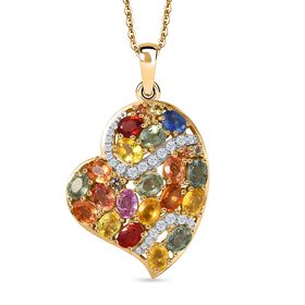 D'Joy AA Mehrfarbig Saphir, Weißer Zirkon Schmuckset ca. 50 cm 925 Silber 750 Gelbgold Vermeil ca. 5.03 ct