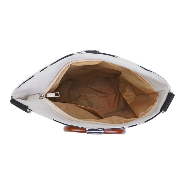 Handtasche mit Holzgriffen, Zebramuster, Schwarz/wei&szlig; image number 2