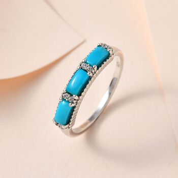 Amerikanischer Sleeping Beauty T&uuml;rkis und Zirkon-Ring - 0,79 ct.