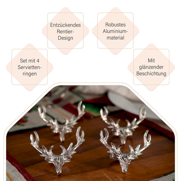 4er Set Rentier Serviettenhalter, 8x6,5cm, silber image number 9