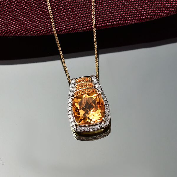 D'joy AA Serra Gaucha Citrin, Moissanit Anh&auml;nger mit Kette (ca. 50 cm) 925 Silber 750 Gelbgold Vermeil ca. 5,56 ct. image number 2