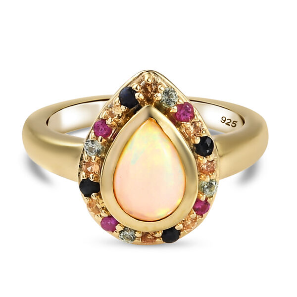 Natürlicher Äthiopischer Opal und Mehrfarbig Saphir Ring 925 Silber vergoldet  ca. 1,37 ct image number 7
