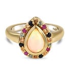 Natürlicher Äthiopischer Opal und Mehrfarbig Saphir Ring 925 Silber vergoldet (Größe 16.00) ca. 1,37 ct image number 0