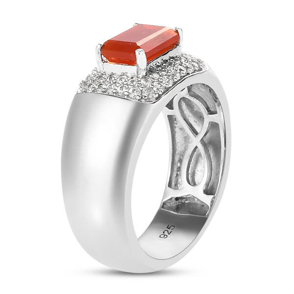 Mexikanischer Kirschfeuer-Opal und Zirkon Ring 925 Silber platiniert image number 3