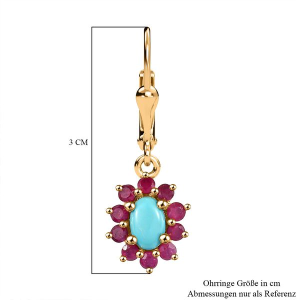 AA Sleeping Beauty T&uuml;rkis, Afrikanischer Rubin (Fissure gef&uuml;llt) Ohrringe 925 Silber 750 Gelbgold Vermeil ca. 1.93 ct image number 6