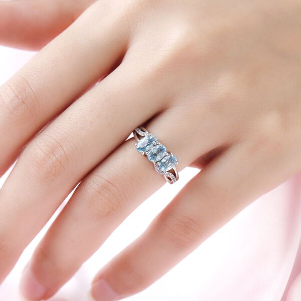 Kambodschanischer, blauer Zirkon und wei&szlig;er Zirkon-Ring, 925 Silber platiniert  ca. 2,34 ct image number 3