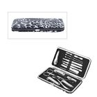 14er Set- kompaktes Maniküre Pflegeset aus PU-Leder, leopard schwarz weiß
