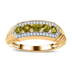 Natürlicher AA Calabar-Turmalin, Weißer Zirkon Ring, 925 Silber Gelbgold Vermeil (Größe 17.00) ca. 0.89 ct