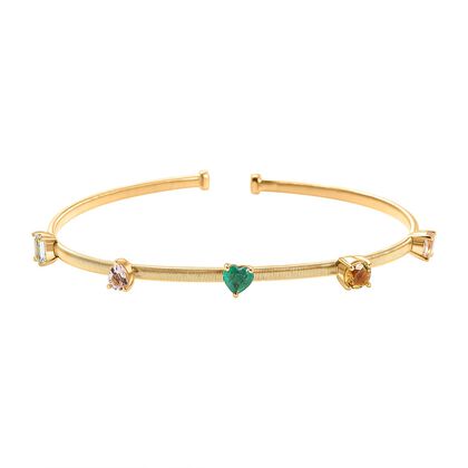 GEM FIESTA Kollektion - AA Smaragd, Morganit, Heliodor, Aquamarin Armreif ca. 19 cm 925 Silber 750 Gelbgold Vermeil ca. 1.76 ct