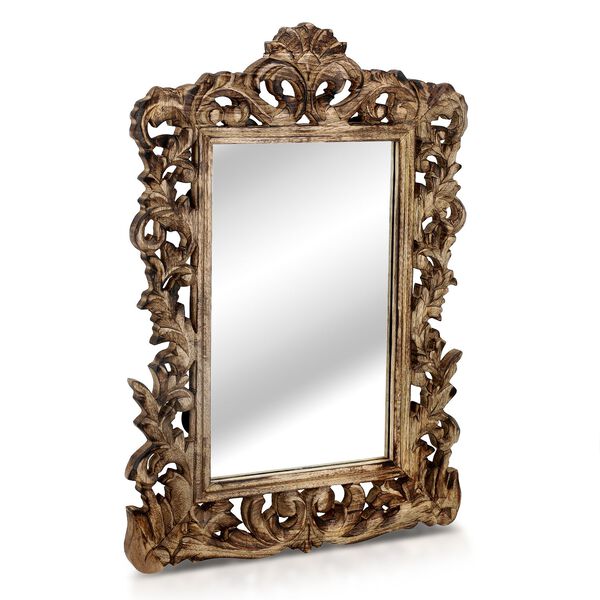 NAKKASHI Handgefertigter Wandspiegel aus Mangoholz im Vintage-Stil, 61x45 cm image number 2