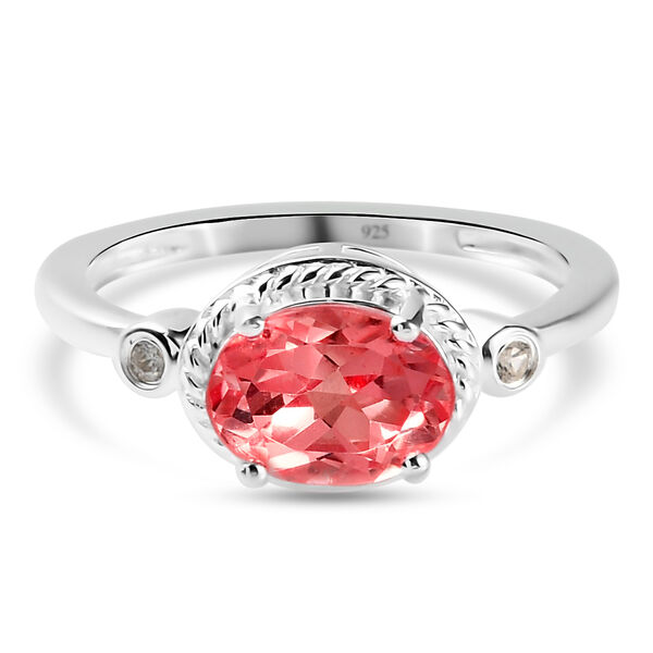 Padparadscha Triplett Quarz und Zirkon-Ring, 925 Silber  ca. 1,43 ct