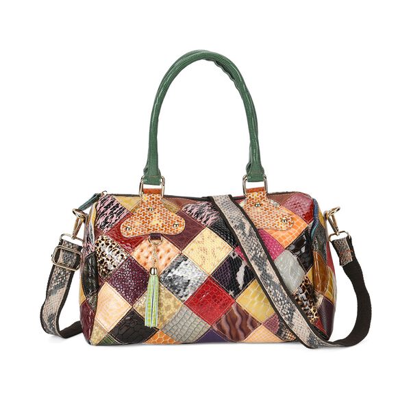 Chaos by Elsie -  Echtleder Handtasche mit RFID-Schutz, Gl&auml;nzendes Krokodil-Pr&auml;gungsmuster, 33x17x20 cm