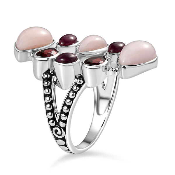 Sajen Silber - Rosa Opal, Roter Granat, Rubin Ring 925 Silber rhodiniert (Größe 17.00) ca. 4.92 ct image number 4