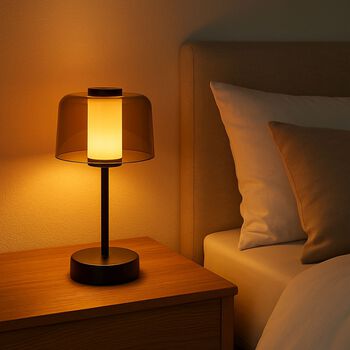 LIVEMORE Transparente Pilz-Tischlampe, kabellos, wiederaufladbar, 3 Lichtfarben, Smart Touch, Schwarz