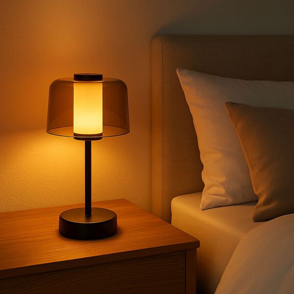 LIVEMORE Transparente Pilz-Tischlampe, kabellos, wiederaufladbar, 3 Lichtfarben, Smart Touch, Schwarz image number 2