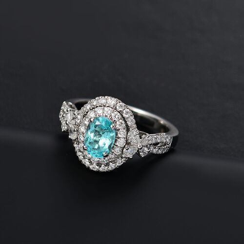 RHAPSODY zertifiziert und geprüft AAAA Paraiba Turmalin und VS-EF Diamant Ring, 950 Platin - 2 ct. image number 1