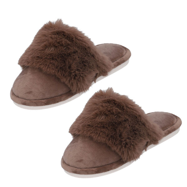 Hausschuhe mit Kunstfell, Gr&ouml;&szlig;e 36-37, Braun image number 3