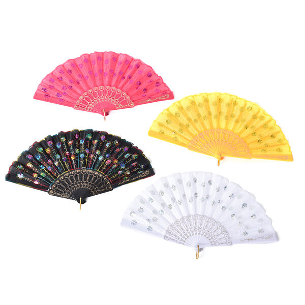 4er - Set Handf&auml;cher im japanischen Stil, Gelb, wei&szlig;, Schwarz, blau