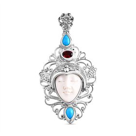 Royal Bali Kolletion - Ox Bone, roter Granat und Sleeping Beauty Türkis Anhänger - 1,3 ct.