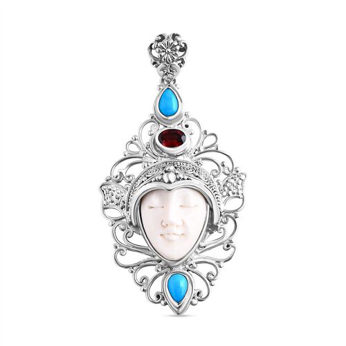 Royal Bali Kolletion - Ox Bone, roter Granat und Sleeping Beauty Türkis Anhänger - 1,3 ct. image number 0