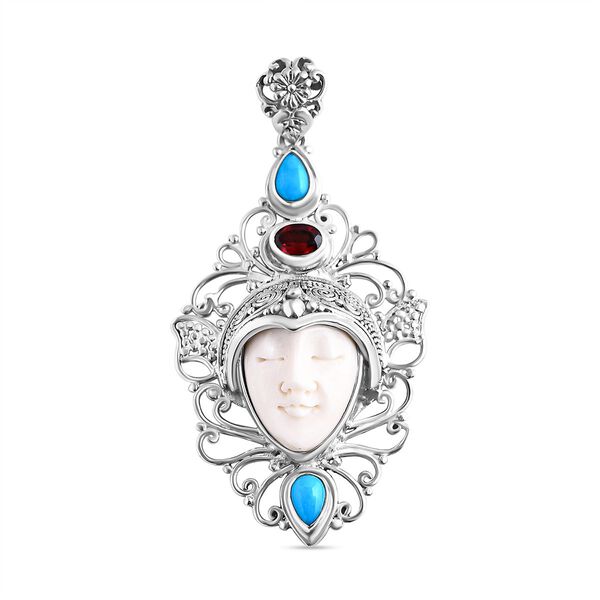 Royal Bali Kolletion - Ox Bone, roter Granat und Sleeping Beauty Türkis Anhänger - 1,3 ct. image number 0