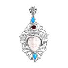 Royal Bali - Ox Bone, Rote Granat, Sleeping Beauty Türkis Anhänger, 925 Silber ca. 1.31 ct