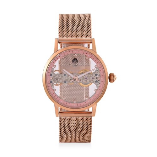 WILLIAM HUNT Wasserdichte Uhr mit Automatikwerk und Netzarmband in Roségoldton, 24cm image number 0
