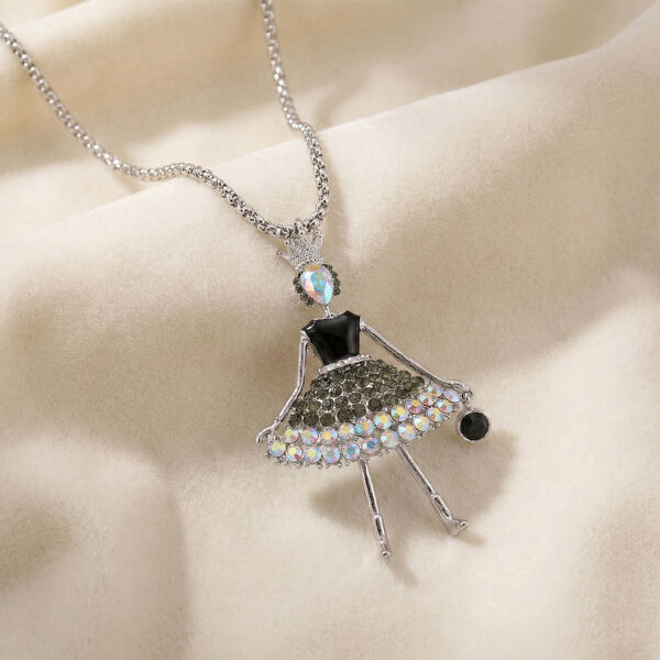 Mehrfarbiger Kristall Ballerina Anh&auml;nger mit Kette ca. 63.5 cm + 5 cm Extender, Legierung, Legierung emailliert image number 1