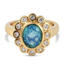 Pfau Triplett Quarz und Zirkon Ring 925 Silber vergoldet  ca. 2,46 ct