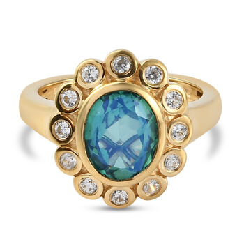 Pfau Triplett Quarz und Zirkon Ring 925 Silber vergoldet (Gr&ouml;&szlig;e 16.00) ca. 2,46 ct