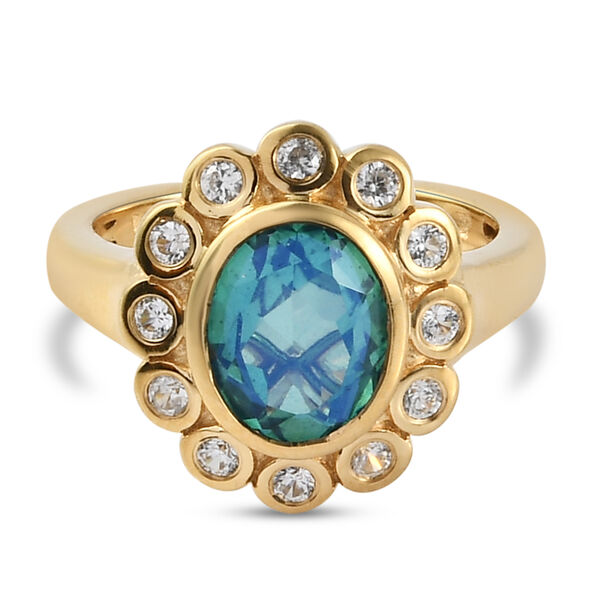 Pfau Triplett Quarz und Zirkon Ring 925 Silber vergoldet  ca. 2,46 ct