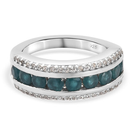 Blaugrüner Grandidierit und Zirkon Ring 925 Silber platiniert (Größe 16.00) ca. 1,47 ct