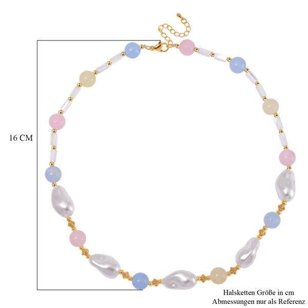 Wei&szlig;e Muschelkernperle, Mehrfarbig Edelsteine Halskette ca. 45 cm+ 5 cm Extender, Std Gelb image number 6