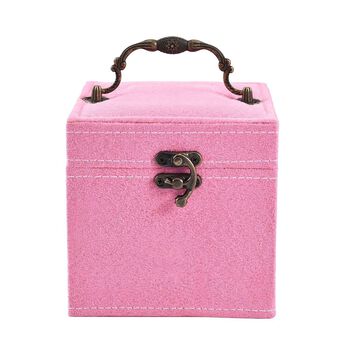 Schmuckk&auml;stchen aus Samt mit Spiegel, Schloss und Griff, 3 Ebenen, Rosa