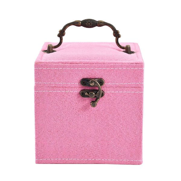Schmuckkästchen aus Samt mit Spiegel, Schloss und Griff, 3 Ebenen, Rosa image number 2