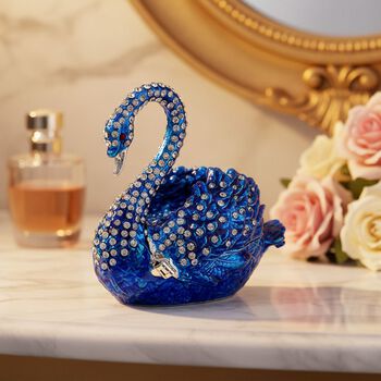 " Swan Trinket Storage Box Material:metal& synthetic crystal color: Blue size: 7*5*7cm"