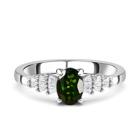 Natürlicher Chromdiopsid und Diamant Ring 925 Silber platiniert  ca. 1,08 ct
