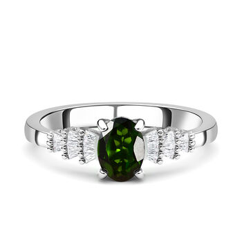Nat&uuml;rlicher Chromdiopsid und Diamant Ring 925 Silber platiniert  ca. 1,08 ct