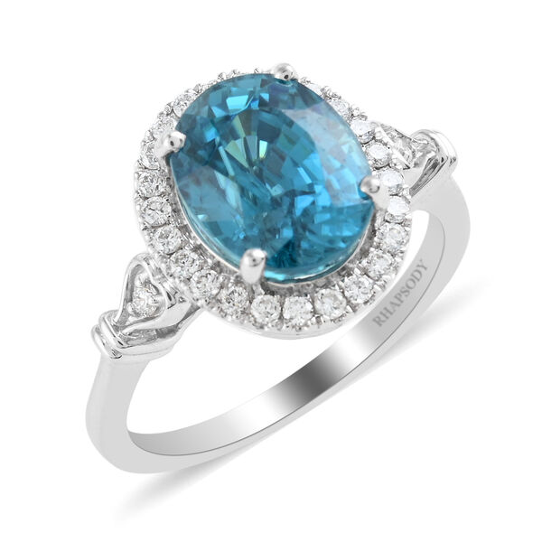 RHAPSODY AAAA Kambodschanischer, blauer Zirkon und Diamant-Ring, VS E-F, 950 Platin  ca. 5,70 ct